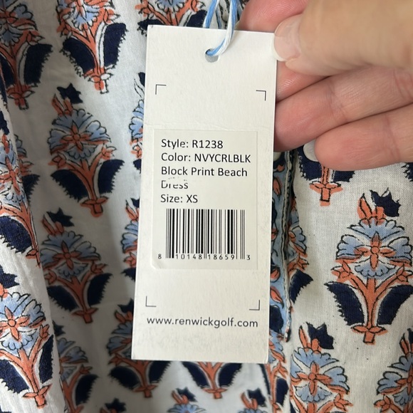 NWT Renwick Golf Block Print Beach Dress Size XS White Blue Coral Navy Black - Picture 3 of 11
